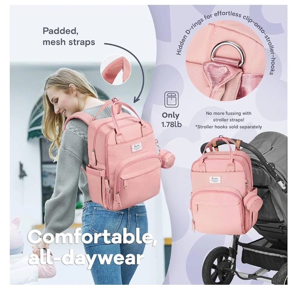 NEW Pink Diaper Backpack with Multiple Pockets